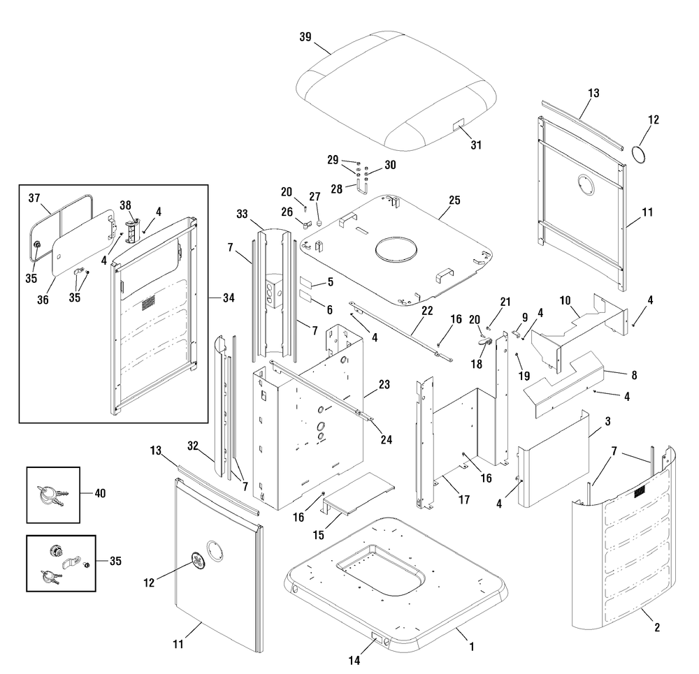 Enclosure Group Diagram and Parts List for 040324-00  Briggs and Stratton Generator